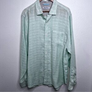 Tommy Bahama Mens XL 100% Linen Blend Button Up Light Green Long Sleeve
